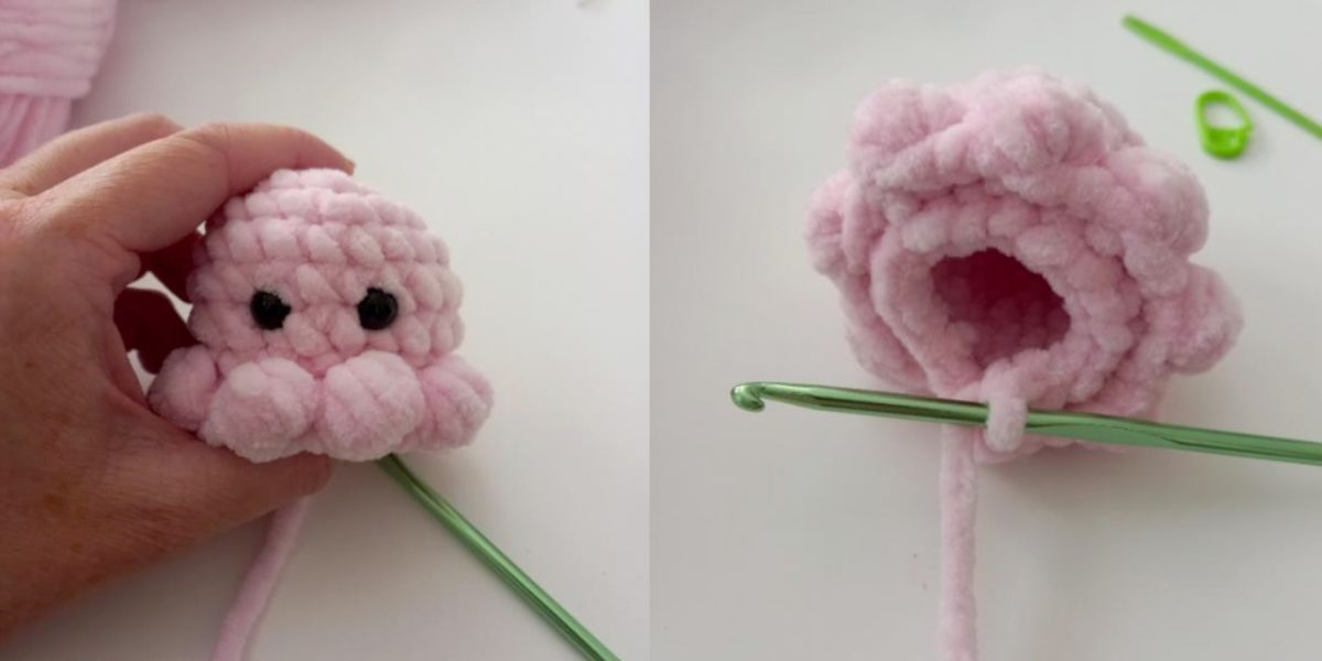 Háčkovanie chápadiel chobotničky pomocou Puff stitch