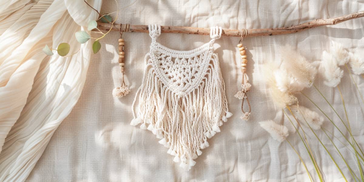 Závesná dekorácia z macrame špagátu Závesná dekorácia z macrame špagátu