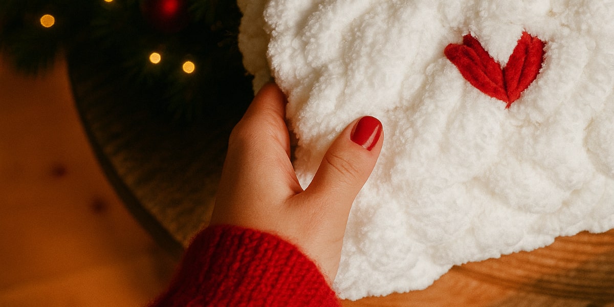 Chunky deka pletená rukami so srdiečkami