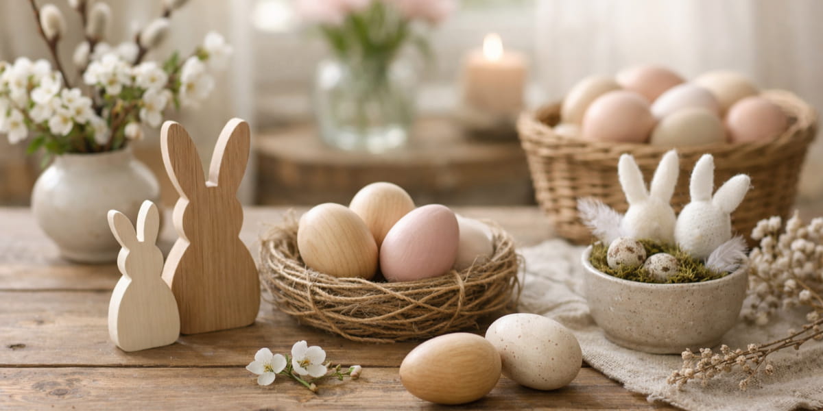Ručne vyrobené veľkonočné dekorácie v jemnom jarnom štýle