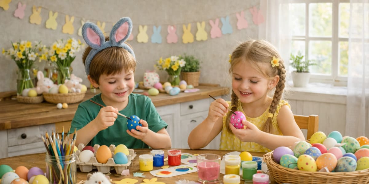 Veľkonočné tvorenie s deťmi doma - maľovanie vajíčok, špagát, vlna a drevené dekorácie