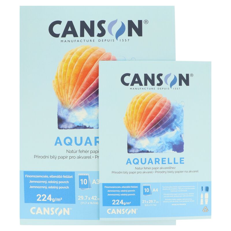 Akvarelový blok CANSON Aquarelle 224g/m², 10 listov – rôzne veľkosti