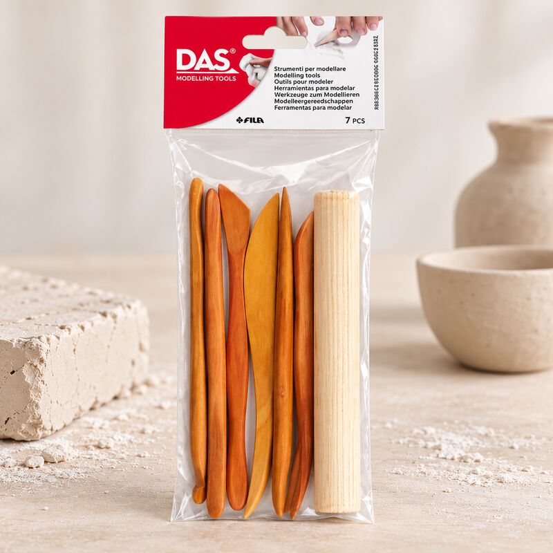 Drevené modelovacie nástroje DAS s valčekom – 7 ks
