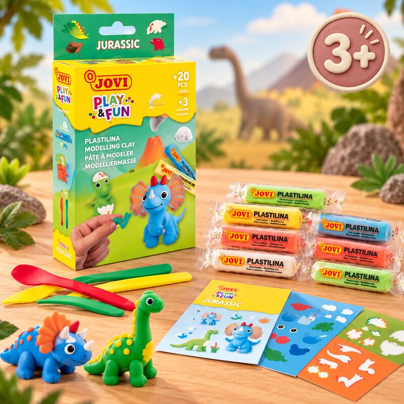 Kreatívna sada s rastlinnou plastelínou JOVI Play&Fun Mini Jurassic – dinosaury