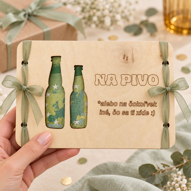Natana drevená obálka na peniaze- Na pivo