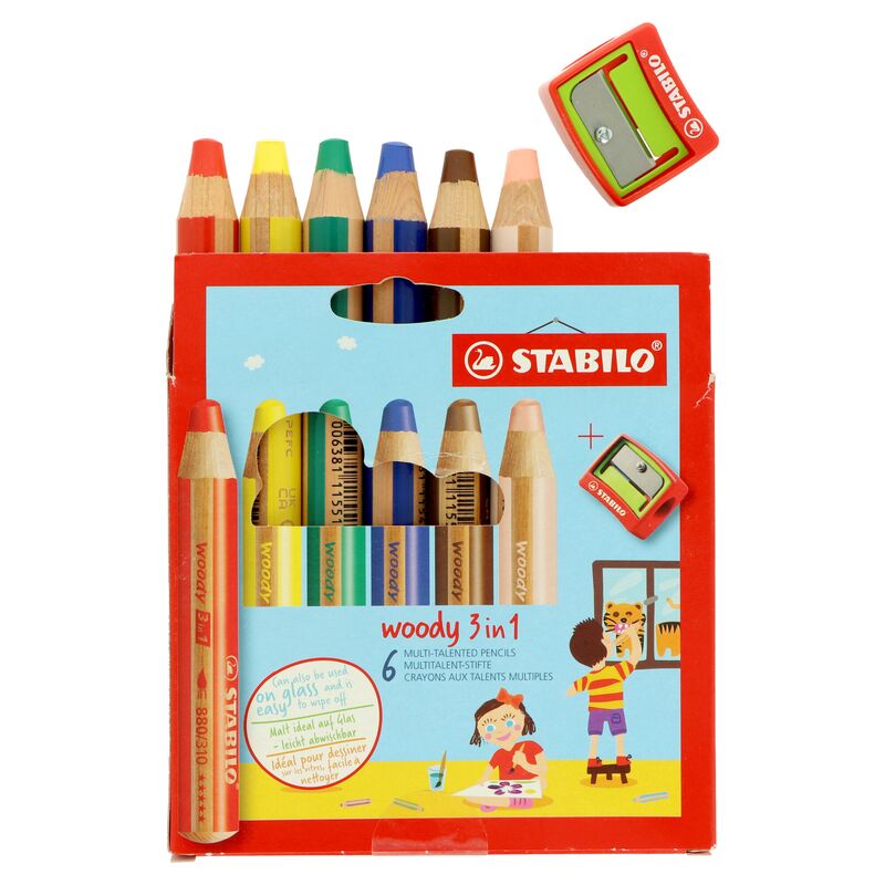 Pastelky, vodovky a voskovky 3 v 1 Stabilo Woody 6ks + strúhadlo
