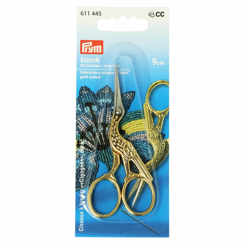 Prym nožnice na vyšívanie v tvare bociana pozlátené 9cm