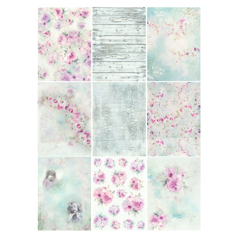 Ryžový papier s 9 motívmi ružových ruží A3