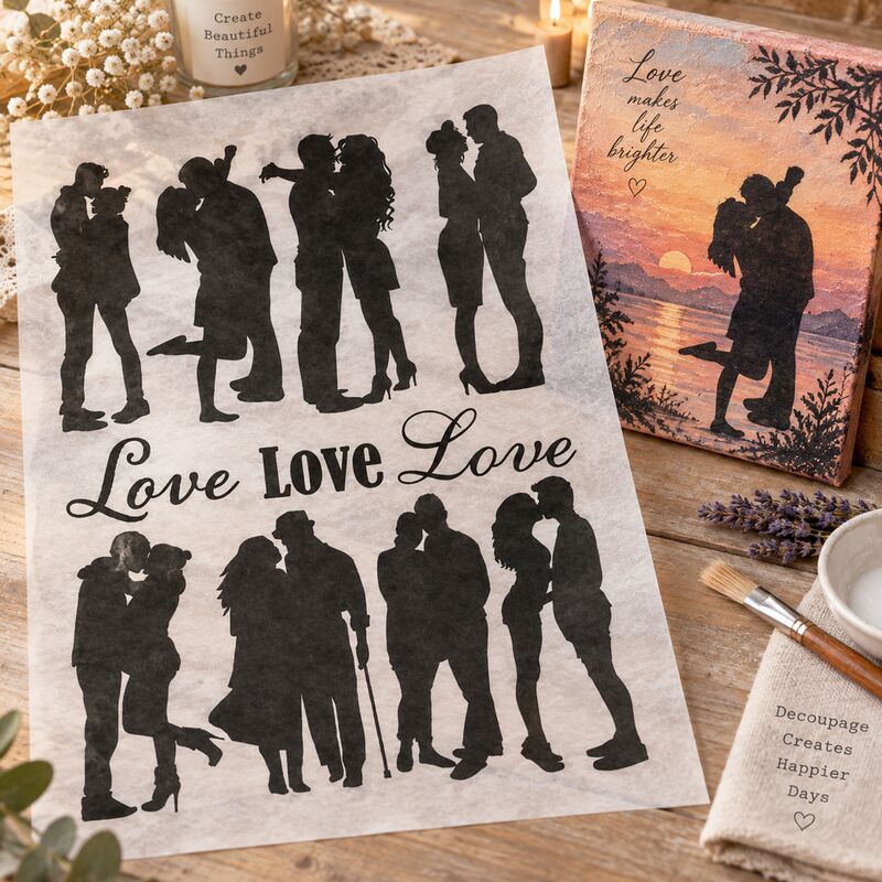 Ryžový papier siluety love A4