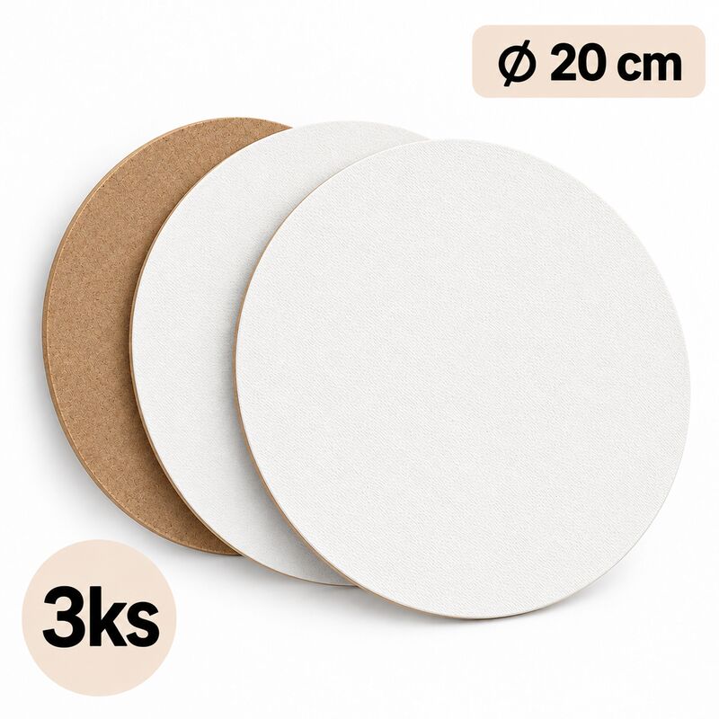 Sada okrúhlych maliarskych plátien na lepenke 3ks, 20cm, 3mm