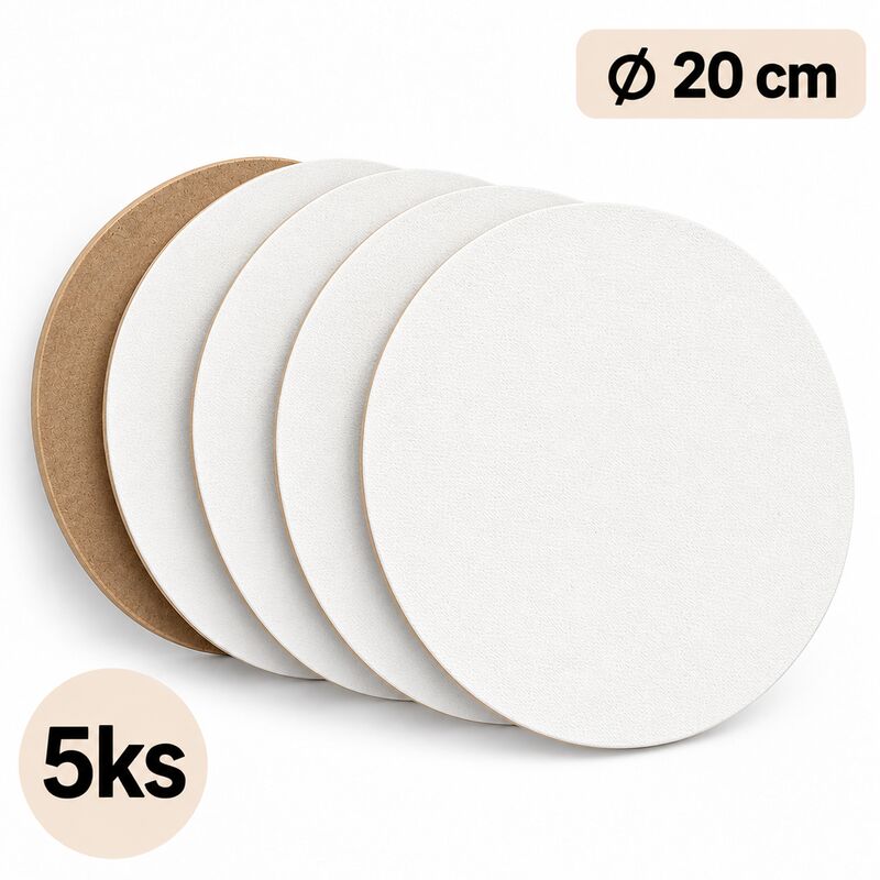 Sada okrúhlych maliarskych plátien na lepenke 5ks, 20cm, 3mm