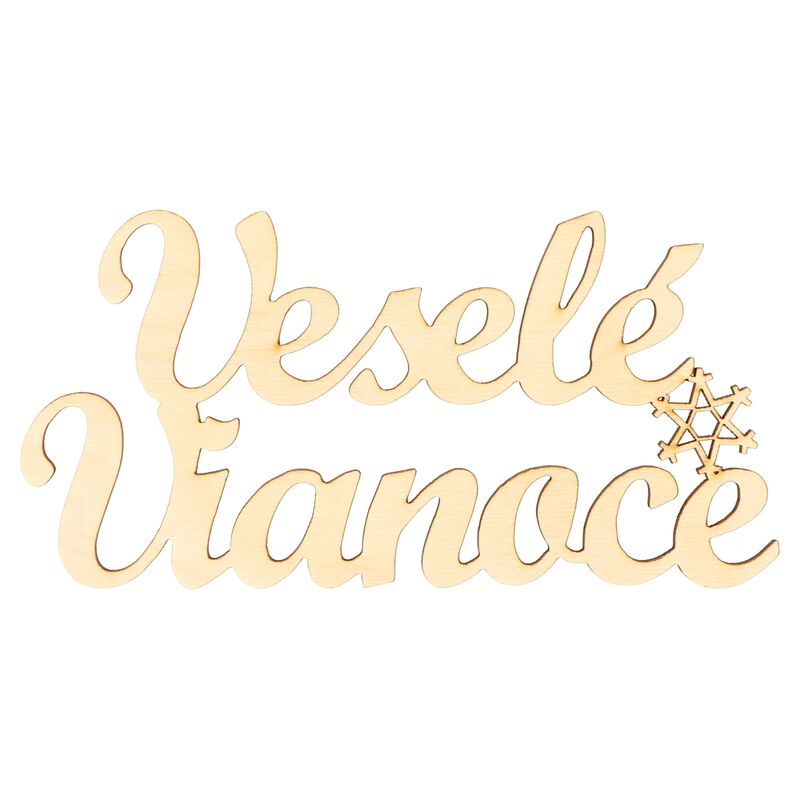 Veselé Vianoce drevený štítok 17x8,5cm