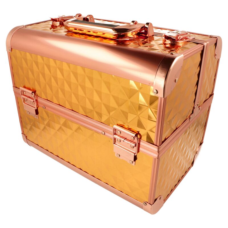 Zlatý kozmetický kufrík s 3D vzorom a rose golden hranami
