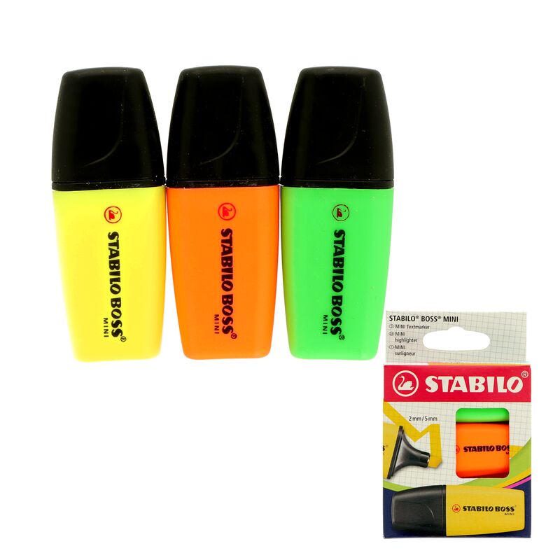 Zvýrazňovač Stabilo Boss Mini 3ks žltá, oranžová, zelená